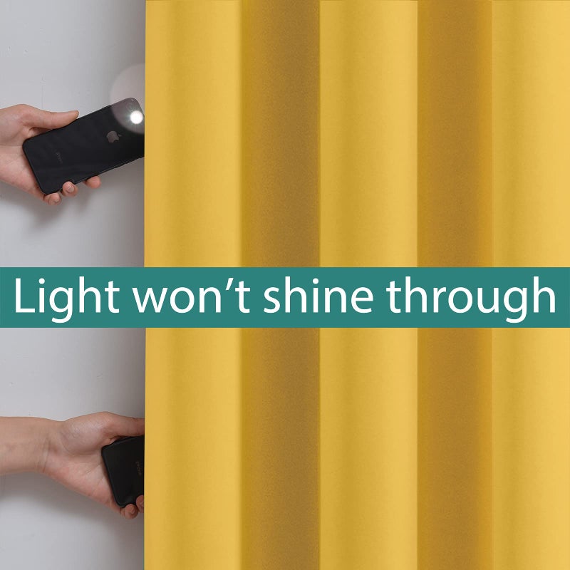 Yakamok 100% Blackout Curtains Energy Saving Thermal Insulated 2 Thick Layers Completely Blackout Drapes with Black Liner for Bedroom (52Wx84L,Mustard Yellow, Set of 2) - Image 3